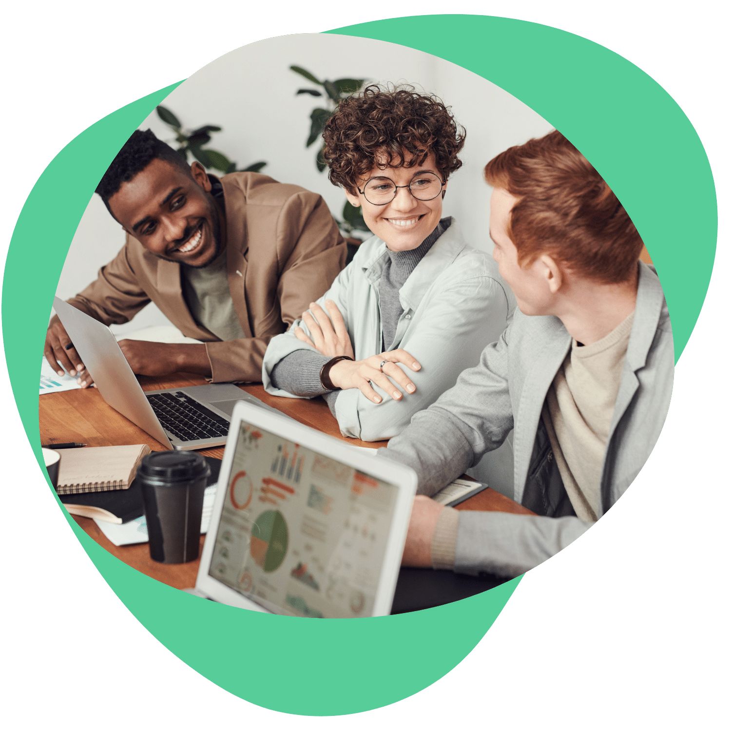 Three professionals discussing impactful data