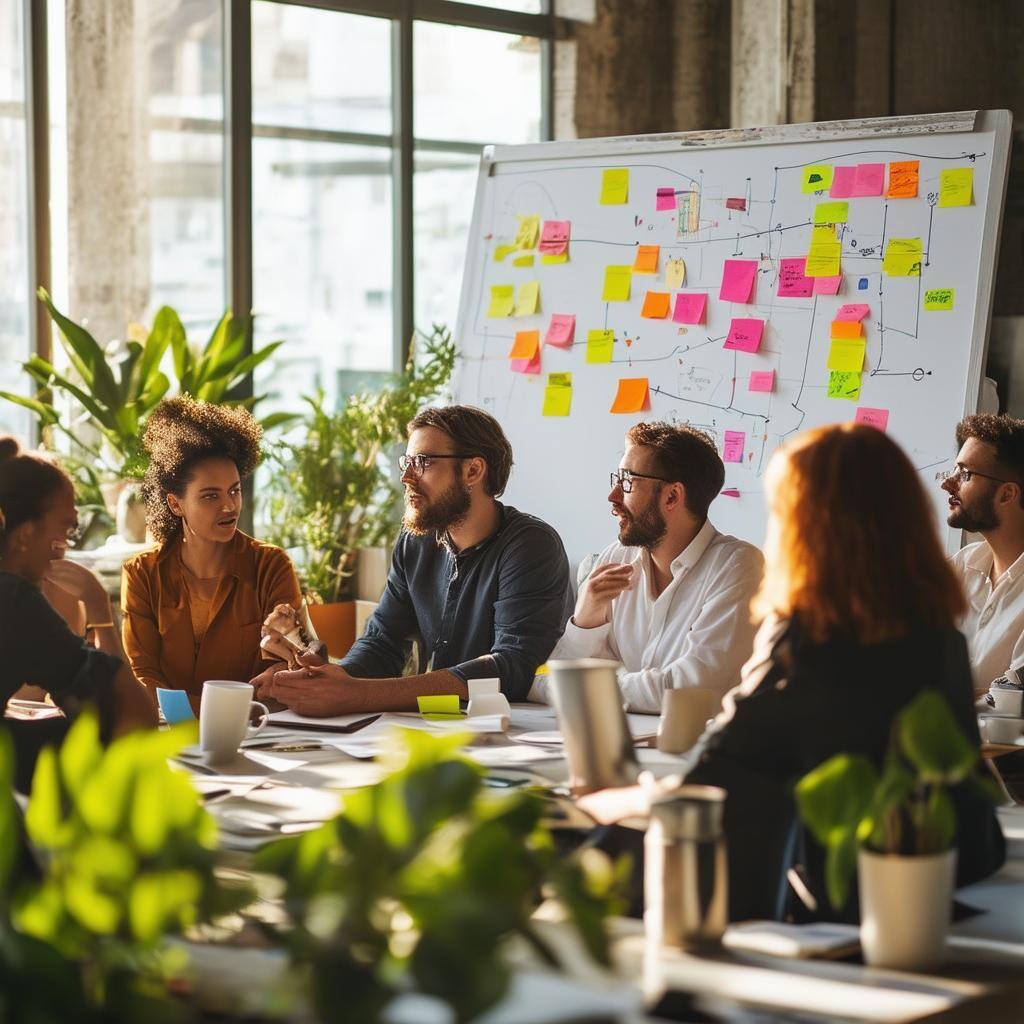 A group of nonprofit leaders around a table collaborating