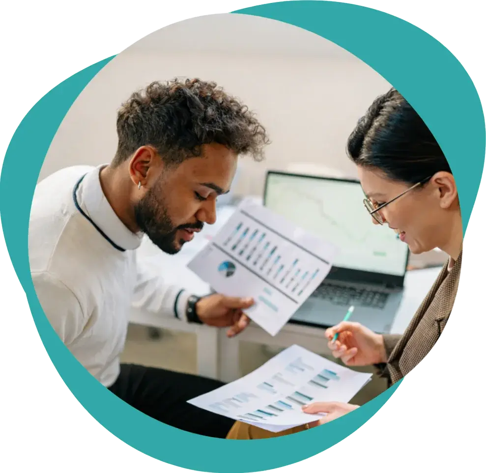 Two leaders discussing their most recent Employee Insights results